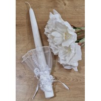 Krikšto žvakė su sijonėliu 38 cm. Spalva balta / sidabrinė (18)